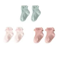 3pairs/lot Infant Girl Cute Lace Sock Ribbed Children's Non-slip Socks Solid Breathable Baby Girl Ankle Socks 0-5Y Kid Girl Sock 2