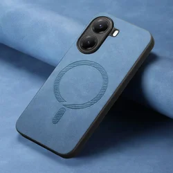 Luxury Retro Business PU Leather Magnetic Shockproof Protective Back Cover for POCO F7 Pro (Blue)