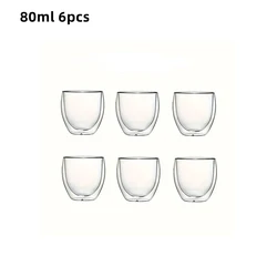 6-Piece Double Wall Glass Mug Set - 80ml Cute Coffee and Tea Cups - 80ml (80ML 6pcs)