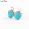 BOROSA Natural Turquoises Golden Plated Stud Earring Fashion Blue Howlites DIY Earrings Jewelry Finding for Women Gifts 1