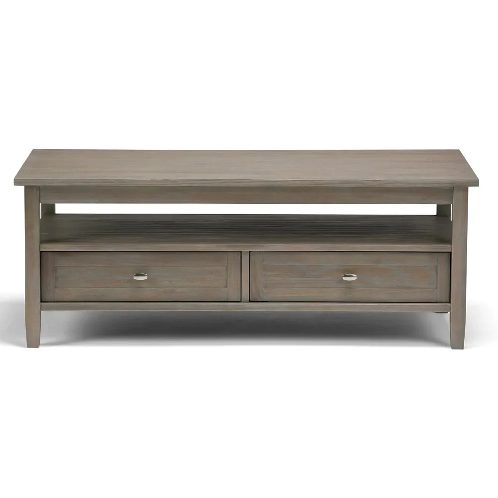 Coffee Table Warm Shaker Solid Wood 48 Inch Wide Rectangular Transition, Distressed Grey for Living Room and Family Room 3