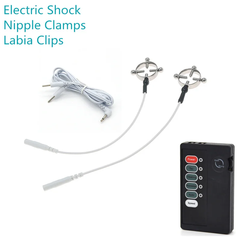 Electro Shock Nipple Clamps Labia Clips Penis Clitoris Stimulator BDSM Fetish Pulse Body Massage Flirt Pads Sex Toy For Women