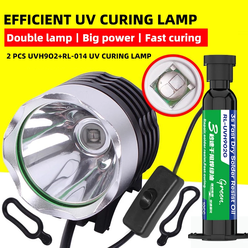 2PCS RELIFE RL-UVH902 10ML UV Solder Mask Ink 3S Quick-dry + RL-014 UV Curing Light for Mobile Phone Repair Jumping Wire