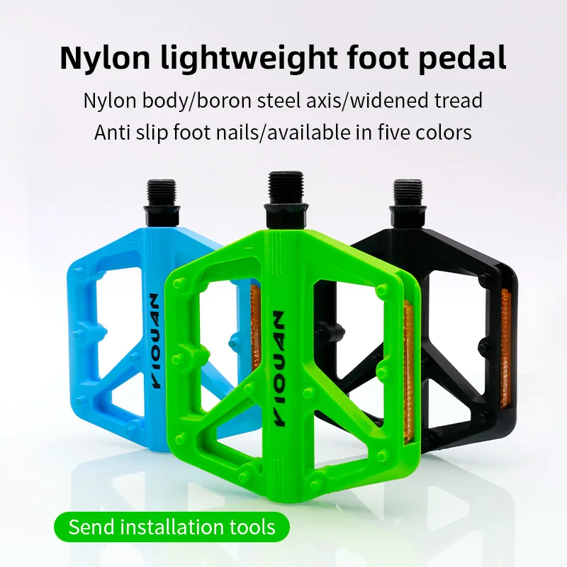 Pedali bici Cuscinetto in nylon Pedali piatti antiscivolo da 9/16" Pedali da ciclismo leggeri e larghi con piattaforma piatta per bici elettrica BMX Road MTB - immagine 3