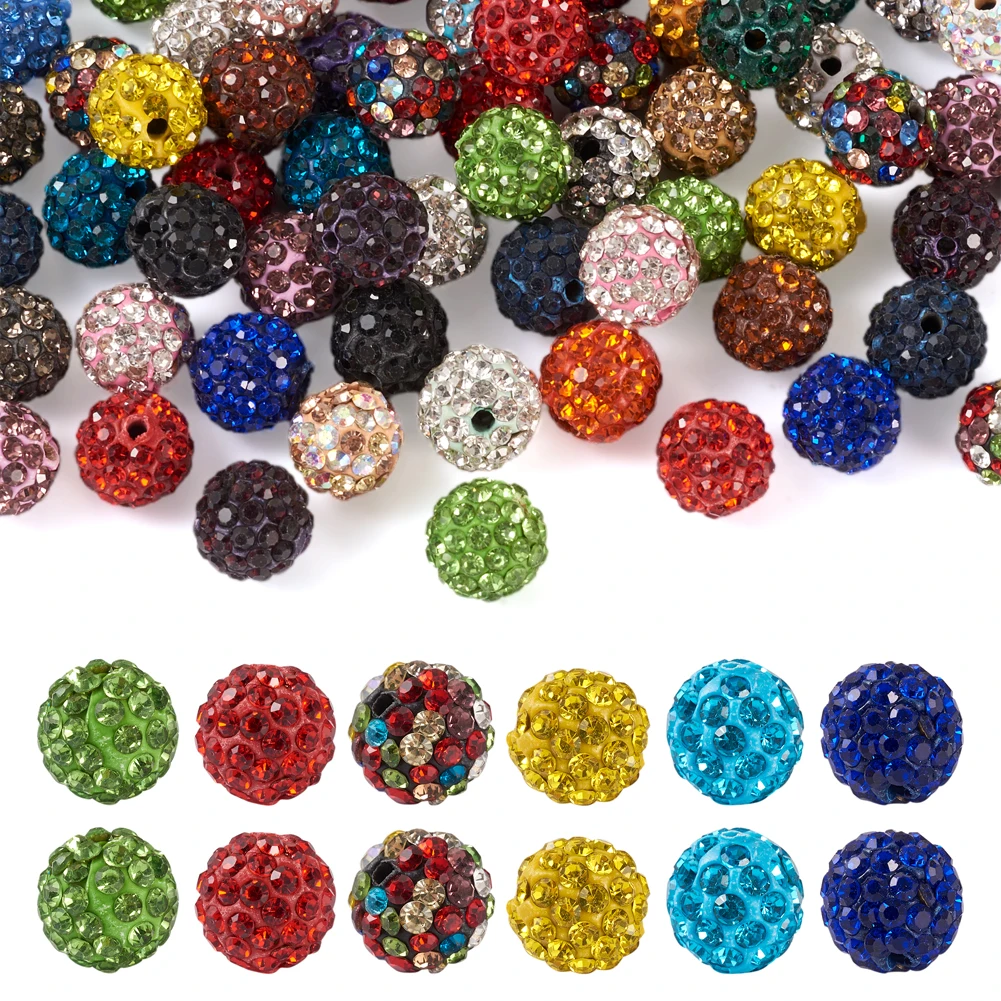 

100pcs 10mm Glass Crystal Rhinestones Pave Clay Round Disco Ball Spacer Beads for Jewelry Making DIY Bracelet Necklace Earrings