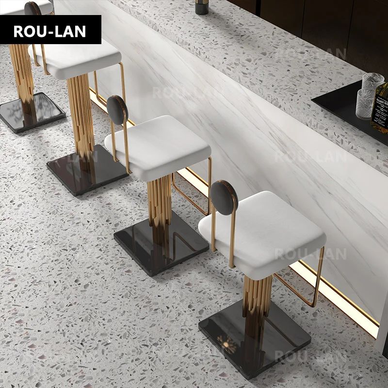 Light Luxury Bar Chair Simple Modern Bar Chair High Stool Home Back High Stainless Steel Net Red Front Desk