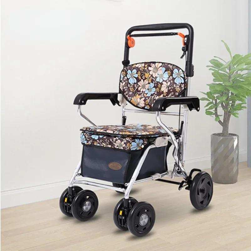 Elderly Shopping Cart, Aluminum Alloy Lightweight Walking Aid Walker for Adult, Large Storage Space Folding Chair Helps To Walk 6