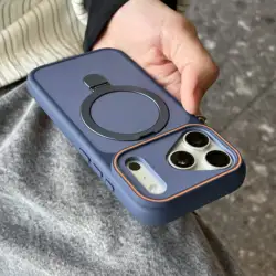 Shockproof Magnetic Armor Case with Matte Finish and Kickstand Holder - iPhone 15 Plus (KFZ dark blue)