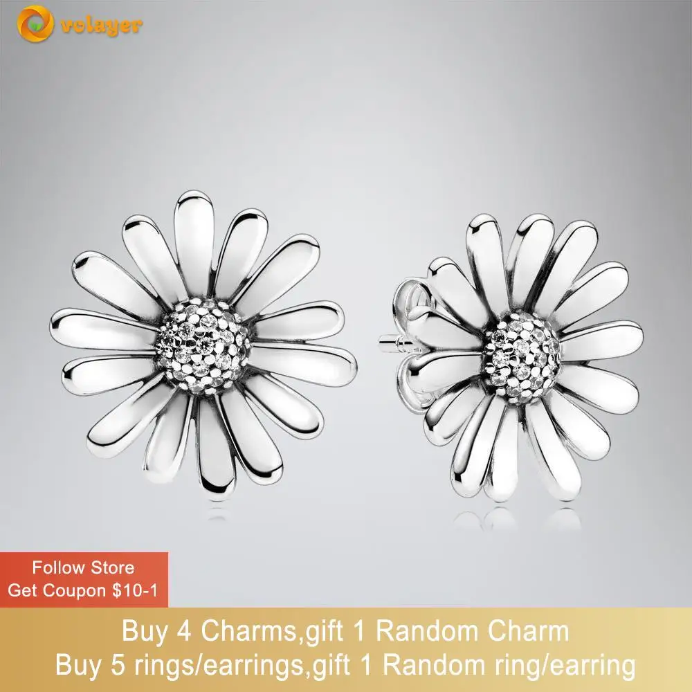 Volayer 925 Sterling Silver Earrings Pave Flower Statement Stud Earrings Cubic Zirconia Statement Stud Earrings Women Earrings