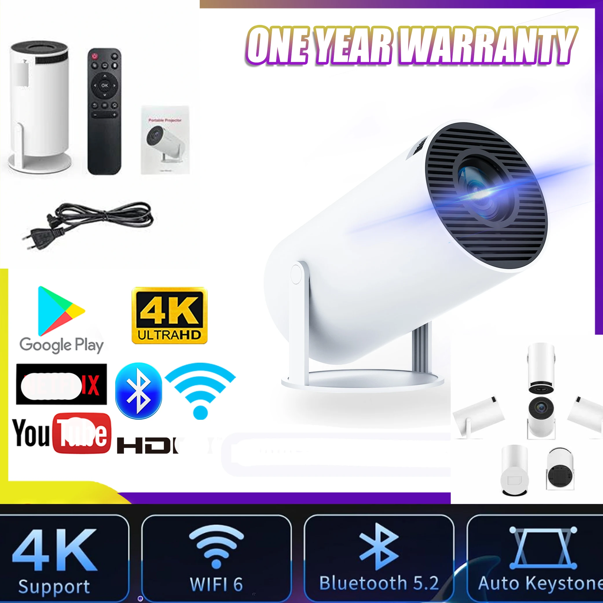 HY300 Smart Projector Android 11 1GB 8GB Home beamer Support 4K Decoding  for home theater Video