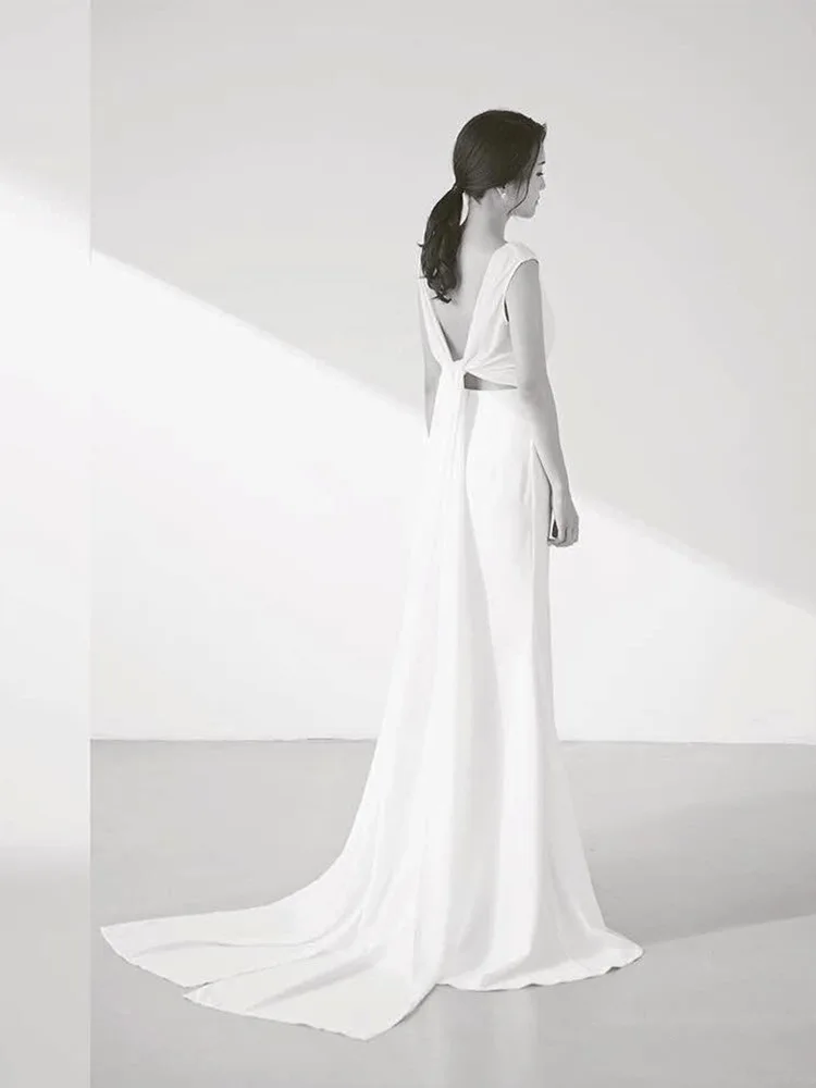 

2023 New French Light Wedding Satin Simple Thin Evening Prom Dress Bridal Dress Woman