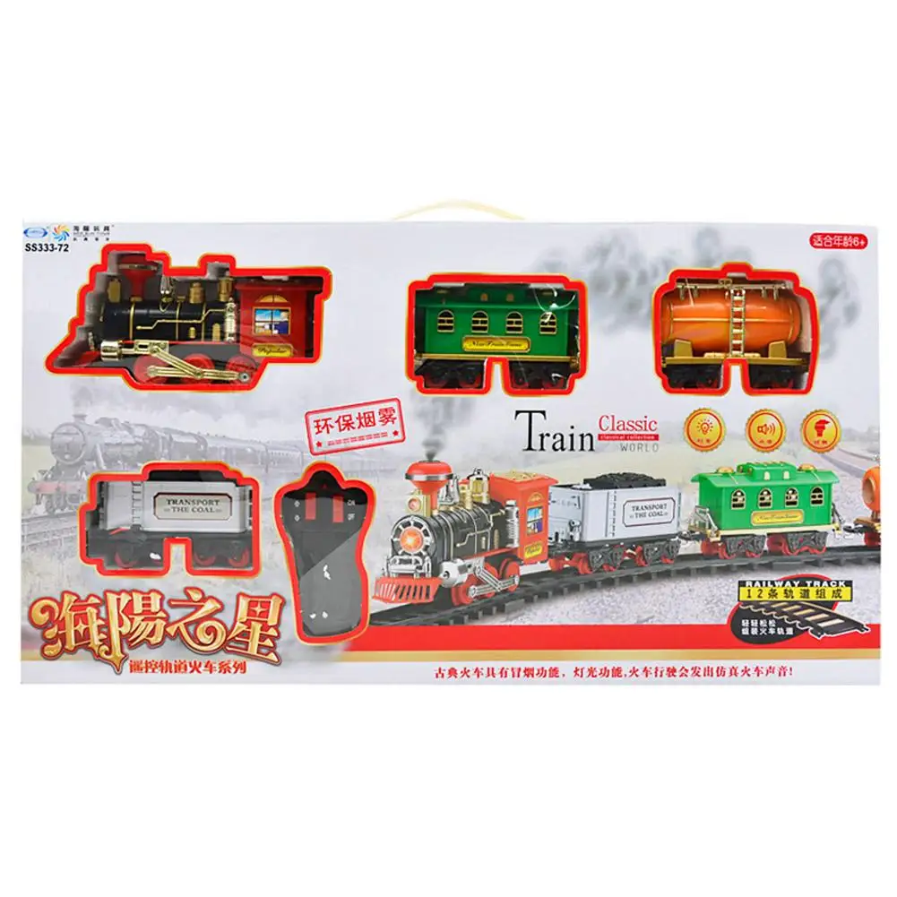 Train Sets Rechargeable Classic Steam Train Toy Set Electric Smoke Remote Control Track 4 Train Sets Rechargeable Classic Steam Train Toy Set Electric Smoke Remote Control Track 4