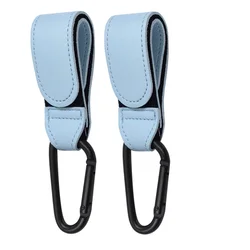 Premium PU Leather Stroller Organizer with 360° Rotatable Hook - Elegant Baby Bag Accessory (Light Blue 2pcs)
