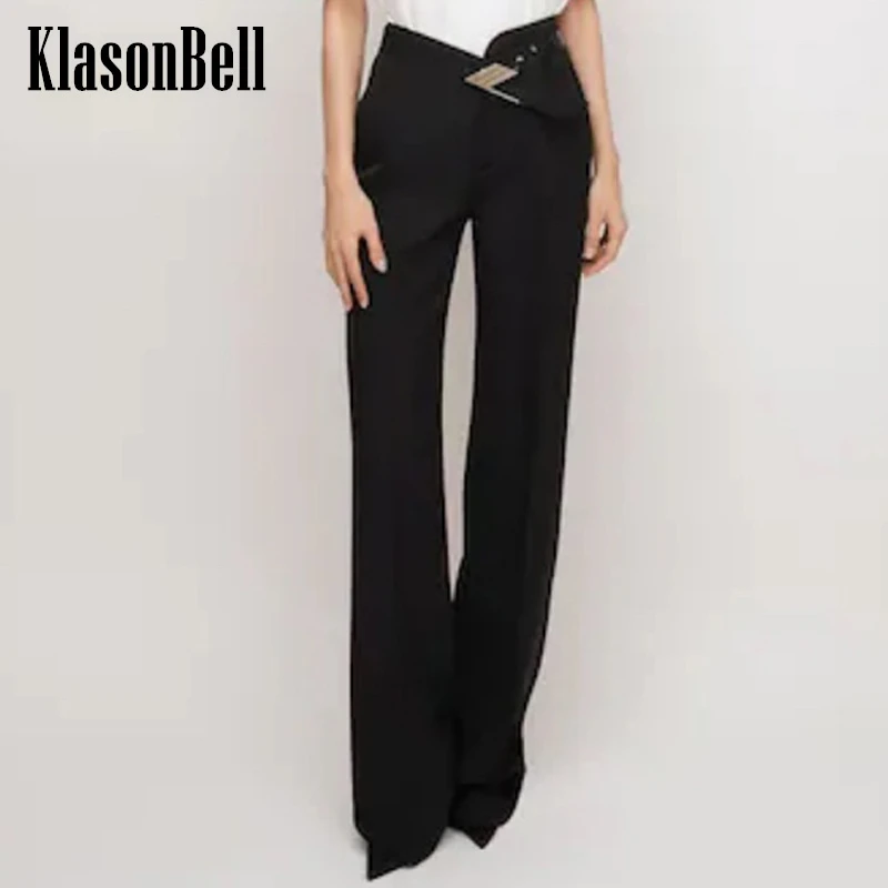

1,5 KlasonBell женская одежда темпераментные прямые брюки из искусственной кожи с металлической пряжкой и высокой талией Новинка 2024 полные брюки