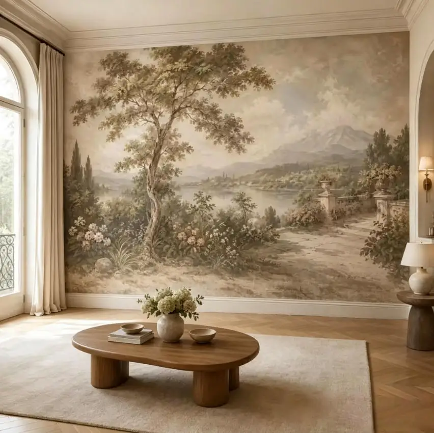 Papier peint 3D rétro noir et blanc avec animaux de la forêt tropicale d'Asie du Sud-Est, taille personnalisée, peinture décorative pour la maison. 1