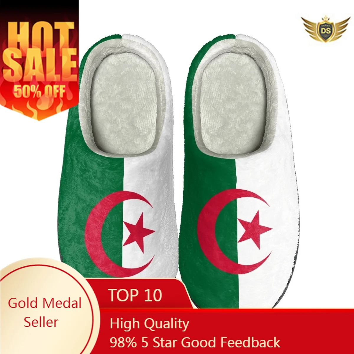 Fashion Algeria Flag Design Casual Men's Slippers Comfort Women Flats Cotton Slippers Autumn Winter Warm Couple Home Footwear