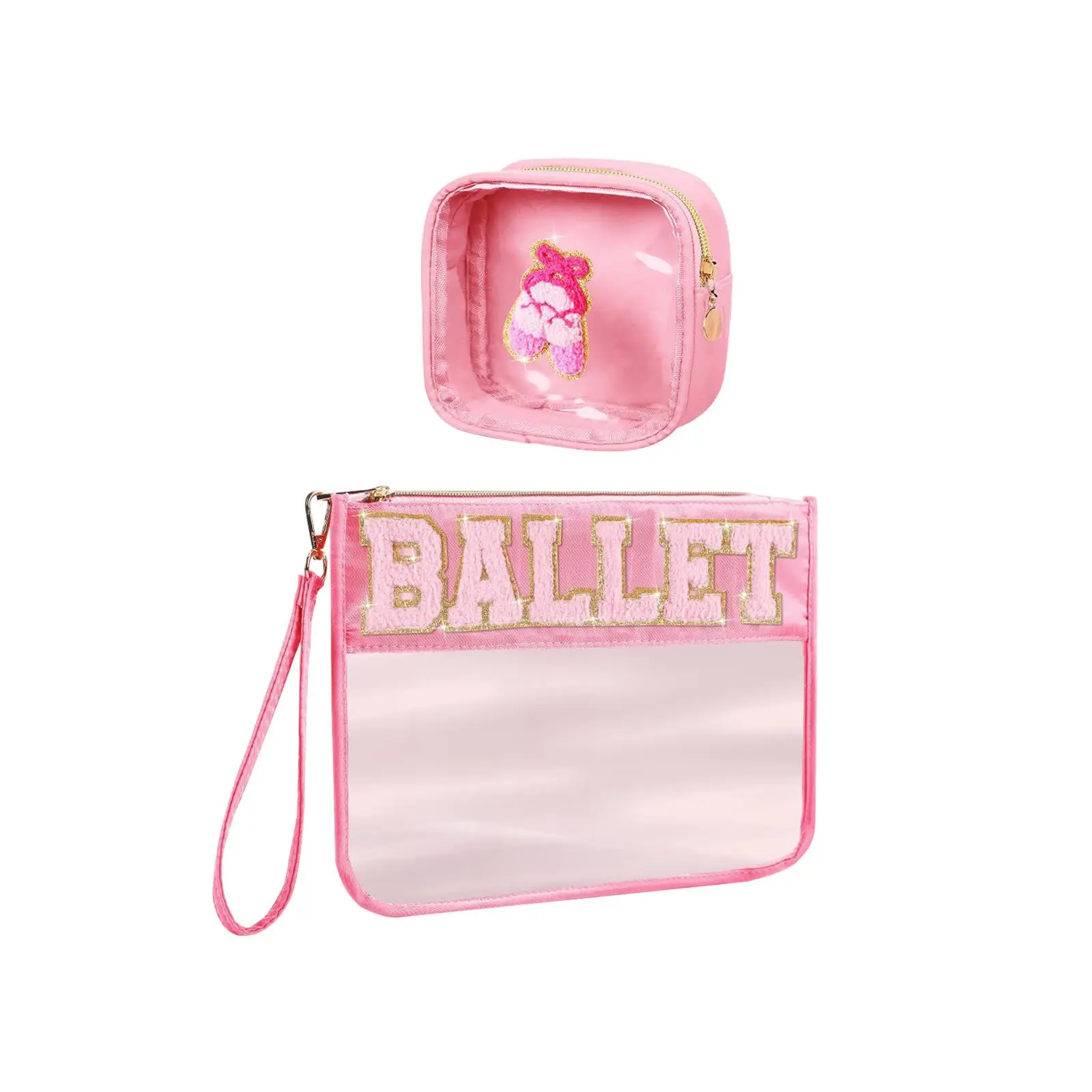 2Pcs Makeup Organizer Purse PVC Handheld Bathroom Bag for Toiletries Brushes Set