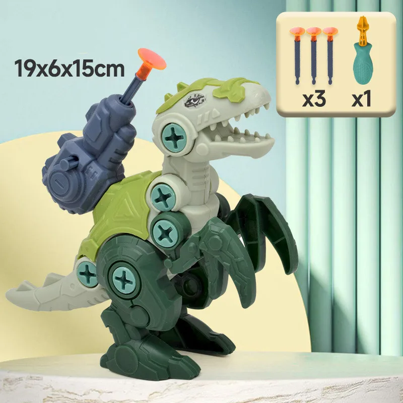 Children's Educational Dinosaur & Vehicle DIY Toy Set - Handcrafted Excavators, Rollers, T-Rex & Triceratops