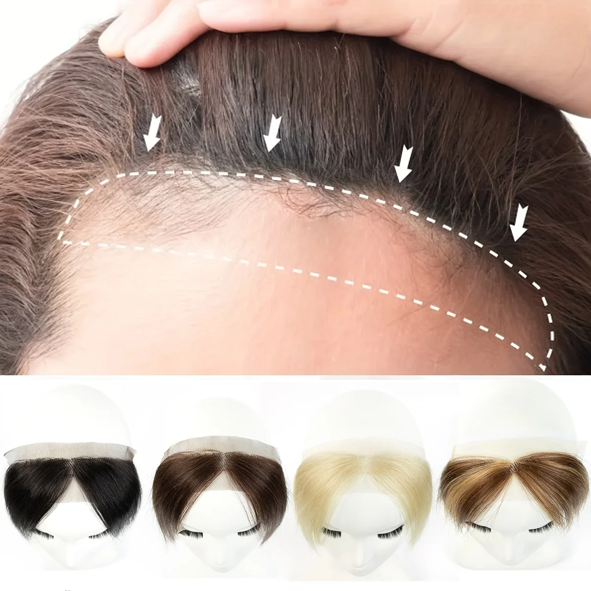 1Piece 100% Human Bangs Real Hairpiece Invisible Breathable Smooth Bangs for Women Daily Use Cover the High Hairline Sided