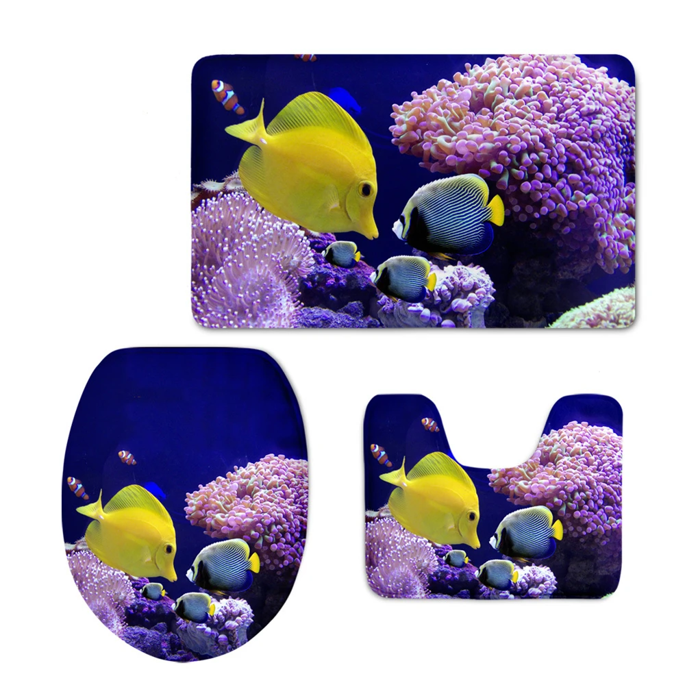 

Sea Fish Coral Bathroom Set Non-slip Carpet U-shaped Toilet Mat Bathroom Home Decor Super Soft Absorb water