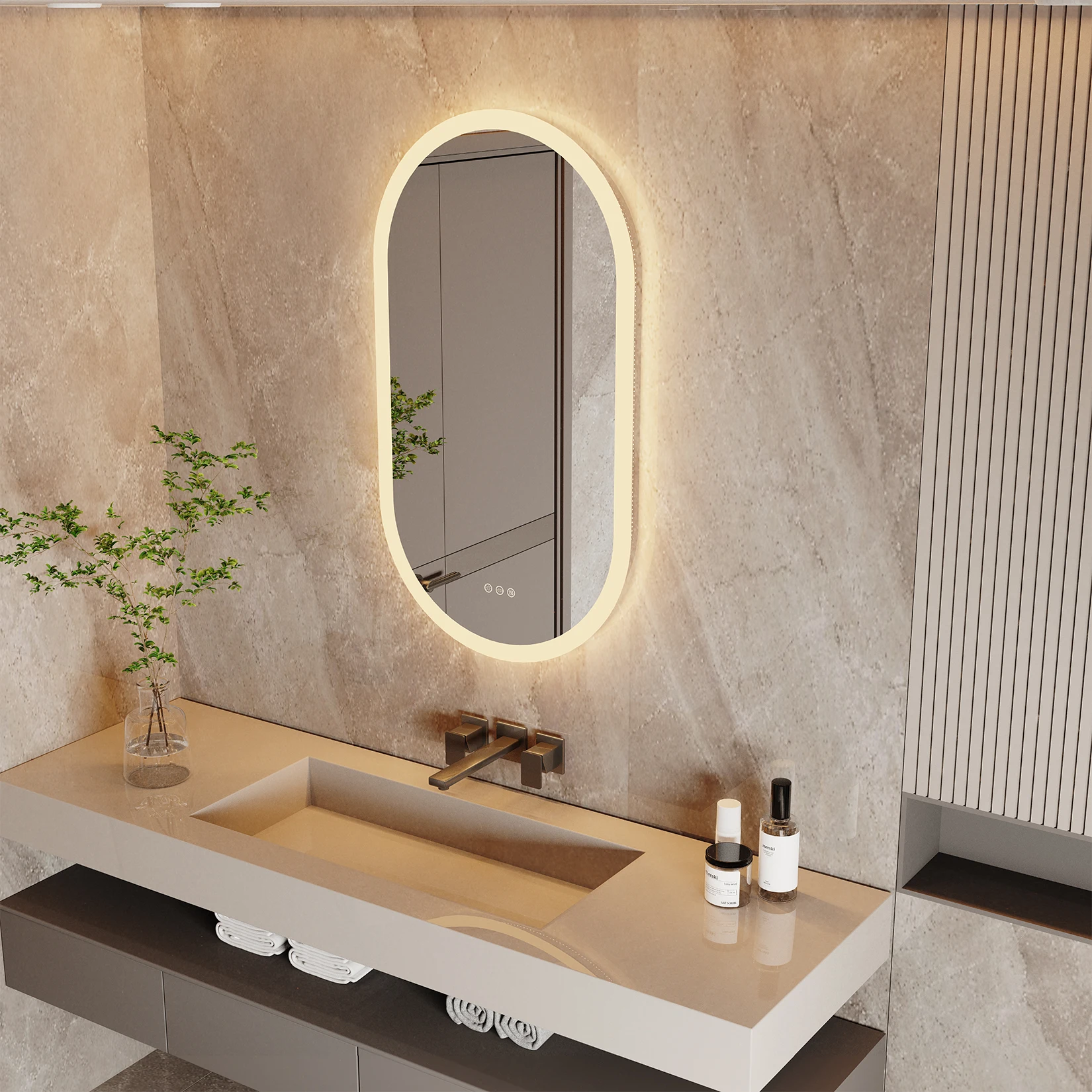 smart mirror | gold bathroom mirror | smart bathroom mirrors | touch screen smart mirror | smart makeup mirror ｜ oval mirror | oval bathroom mirror | lighted bathroom mirror | oval vanity mirror