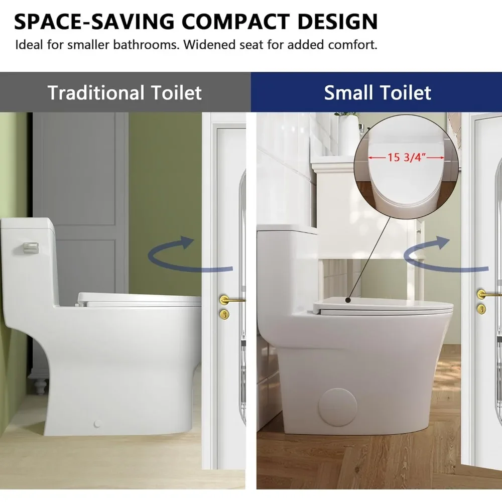 NEW-DeerValley Compact One Piece Toilet Elongated, Modern Toilet with Soft Close Seat Ceramic Glossy for Small Bathroom Space