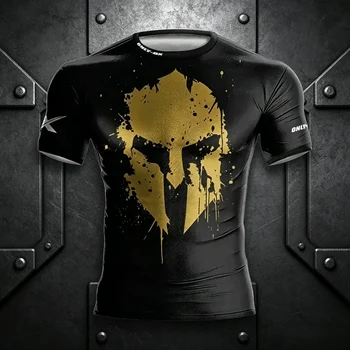 Men's Fast Drying Breathable Comfortable Sports Running T-shirt New Fashion Printed High Neck Tight Fitness Short Sleeve T-shirt 1