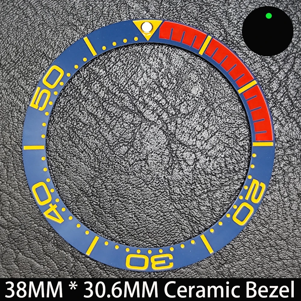 Elegant Blue Luminous Bezel GMT and Diving Watch Insert, Sloping 38mm x 30.6mm Ceramic/Aluminum