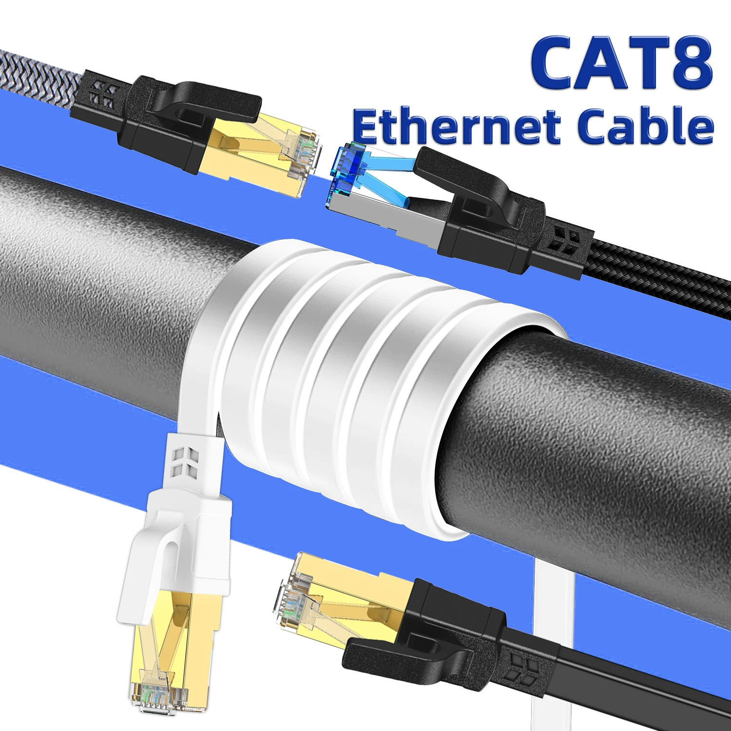 나일론 땋은 Cat8 이더넷 케이블 PS5 노트북 라우터 용 40Gbps 2000MHz 고속 RJ45 네트워크 코드 낮은 Cat8 케이블 이더넷