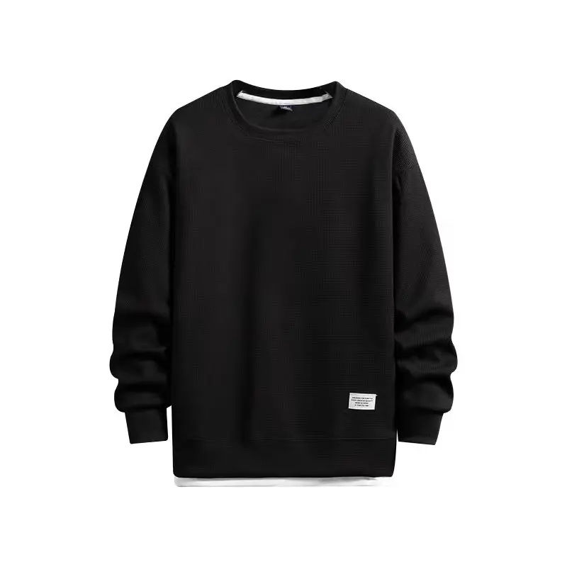 Spring and Autumn New Men's Fashion Solid Color Waffle Sweatshirt Round Neck Long Sleeve Casual Sports Hoodie Street Wear