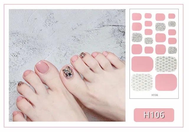 22tips Korea Toe Nail Sticker Wraps Adhesive Decals Toenail Polish Strips DIY Pedicure Foot Decals Manicure Women H106