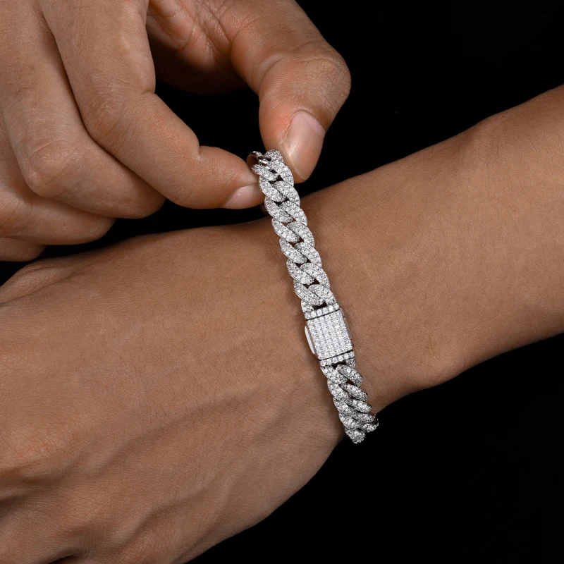 高品質アイスアウトキューバンリンク925スターリングシルバーモアサ