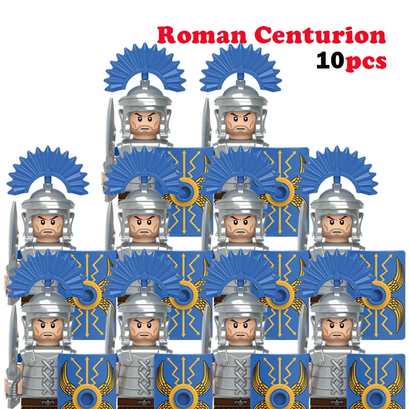 10pcs MOC 중세 성 기사 로마 군인 빌딩 블록 군사 고대 이집트 미라 피규어 전사 가드 무기 벽돌