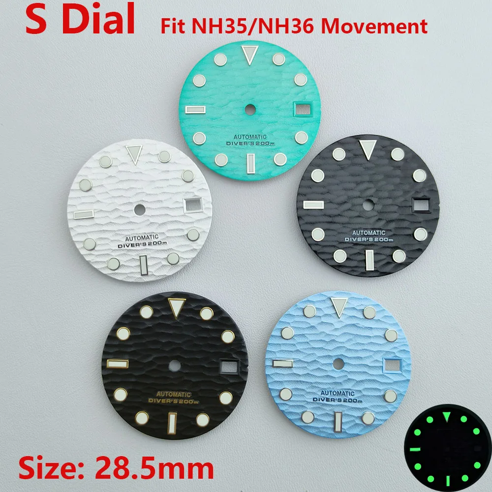 

28.5mm NH35 NH36 dial Watch dial S dial green luminous dial Suitable for NH35 NH36 movement watch accessories Watch repair tool
