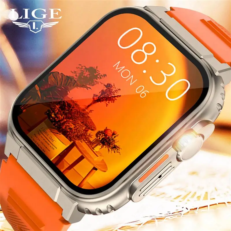 

Смарт-часы LIGE мужские водонепроницаемые, 600 мАч, Bluetooth, TWS, 1,96 дюйма