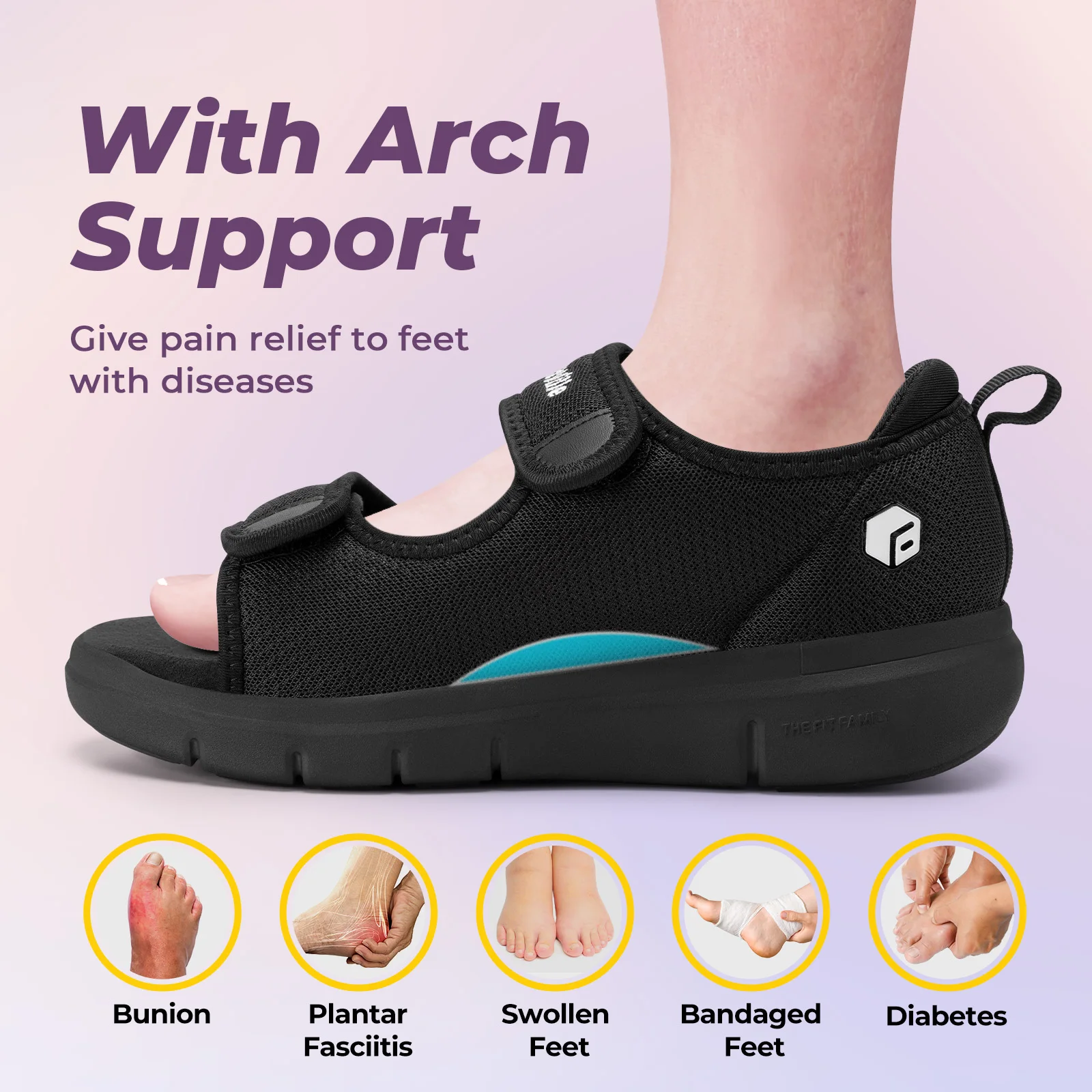 FitVille Women's Sandal Wide Width EasyTop Recovery Adjustable and Breathable Diabetic Shoes  with Arch Support & Pain Relief