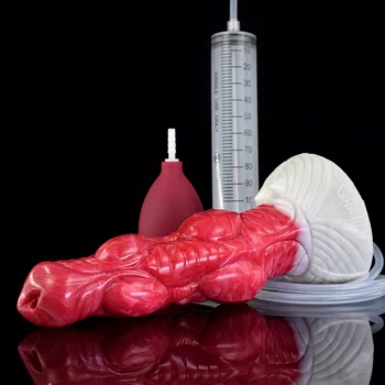 2022 New Large Dog Knot Ejacultion Dildo With Sucker Spray Liquid Function Red Silicone Squirting Penis Sex Toys For Women Men 6