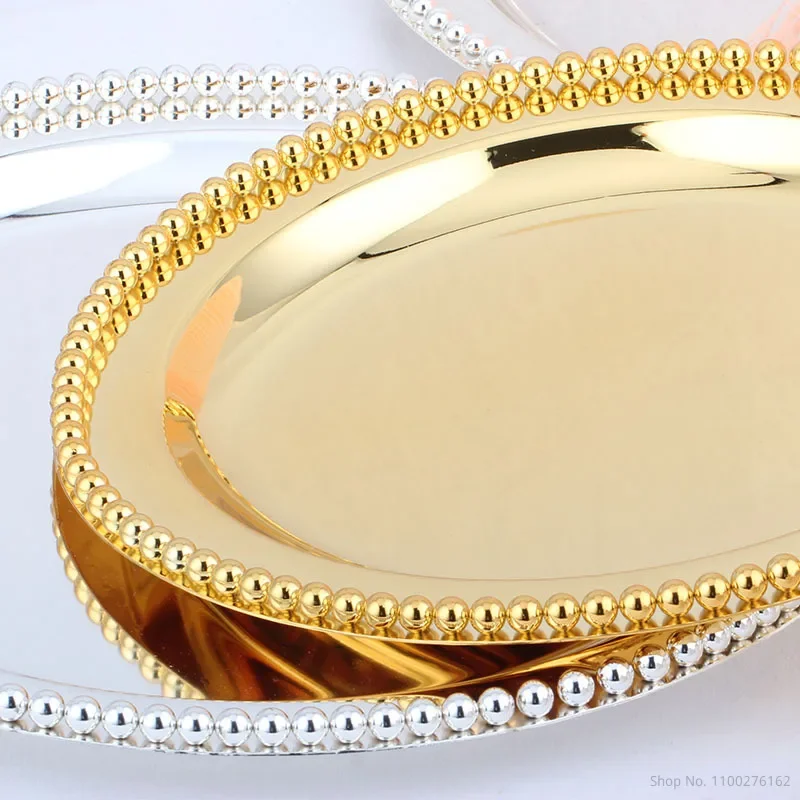 Luxury Silver / Gold Charger Plates Metal Tray 25 CM/ 9.8" Round Nut Plates/ Sweet/ Cake Plates For Home Christmas Decoration 3