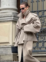Trench-Coat court à lacets pour femme, décontracté, avec ceinture à revers, manches longues, boutons, court et fin, coupe-vent, Streetwear quotidien d'automne 2