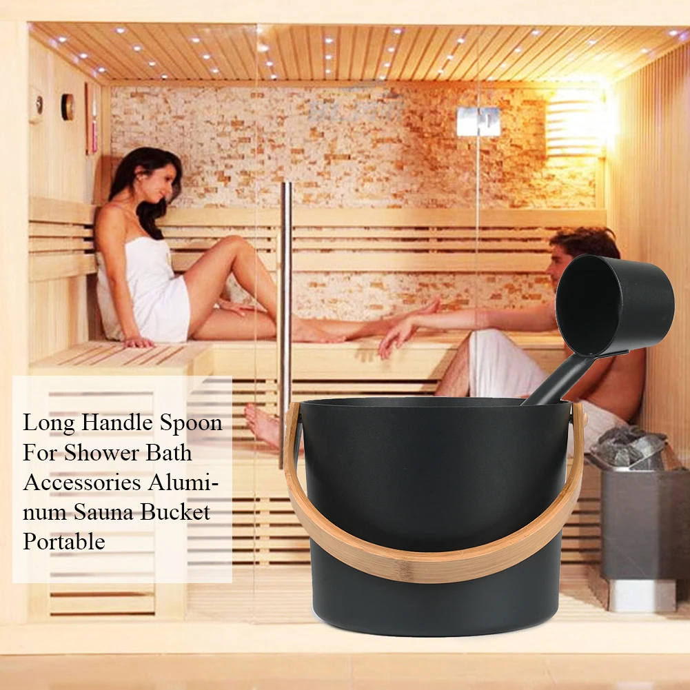

Practical Bathroom Steam Room Hotel Portable For Shower Aluminum Sauna Bucket Home Bath Accessories Family Long Handle Spoon