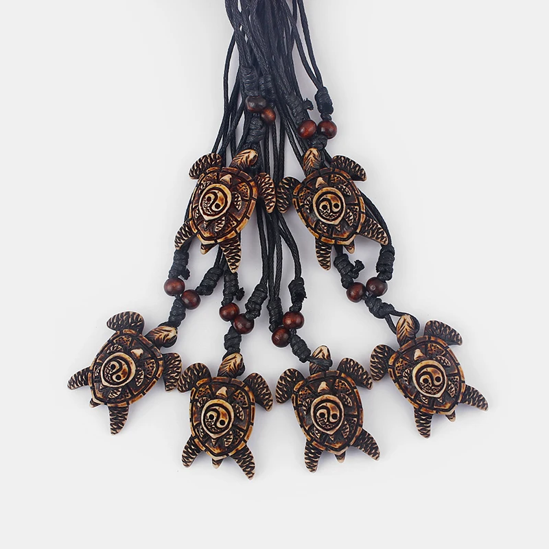 12pcs/lot Tai Chi Pattern Resin Sea Turtle Pendant Necklace Faux Yak Bone Big Small Turtle Charm Necklaces Trend Jewelry