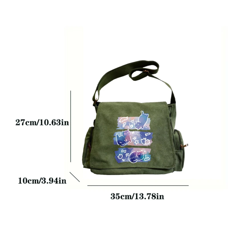 Casual Women's Shoulder Bag Crossbody Bag Canvas Cat Print Large Capacity Daily Use Messenger Bag