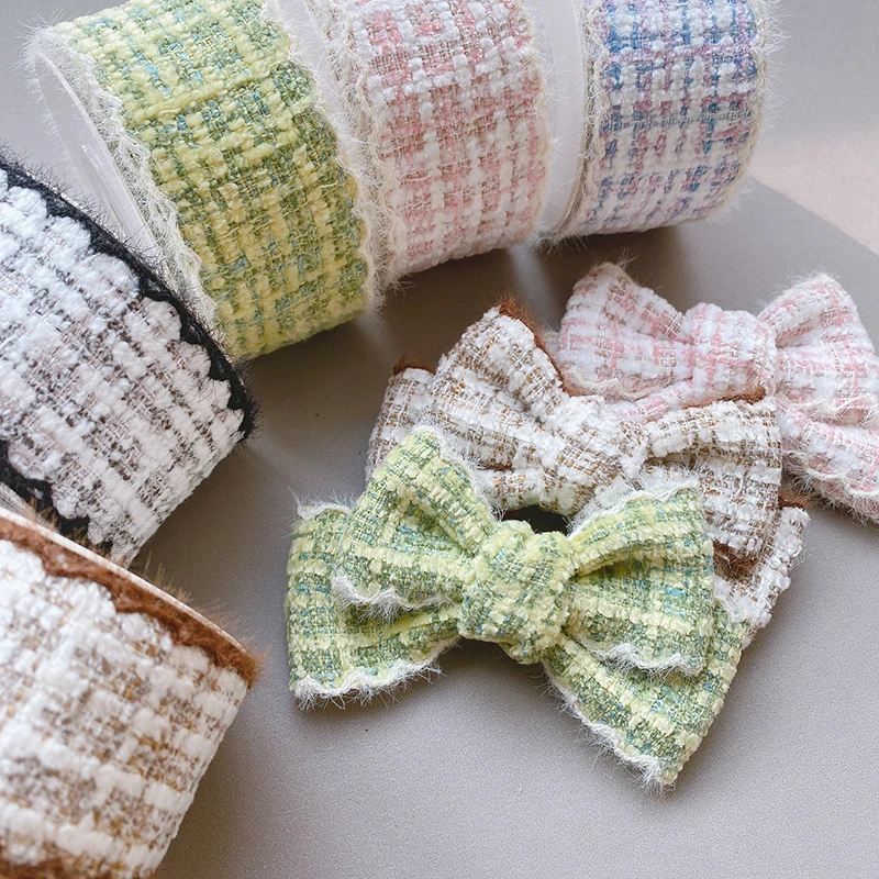 

50Yards Tweed Cotton Wool Ribbon Scallop Side Tape For DIY Make Bowknots Girl Hair Accessories Material Handmade Cloth Sewing
