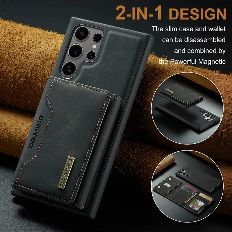 

For Samsung Galaxy S24 S22 Ultra Plus S23 S21 FE A54 A34 A24 A14 Leather 2-in-1 removable wallet card holder phone case