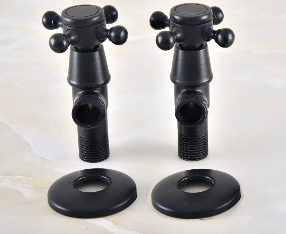

A Pair Black Oil Rubbed Bronze 1/2"male x 1/2" male Brass Bathroom Angle Stop Valve Black Finish Filling Valves Bathroom tav349