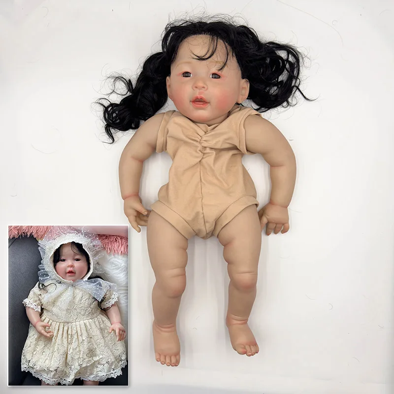 

24inch Already Painted Kit Meilien Lifelike Unfinished Reborn Doll Kit Painted Doll Kit Doll Parts with Long Black Hair