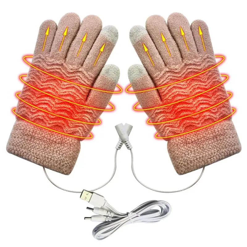 USB Electric Heated Gloves Winter Warm Knitted Mittens for Outdoor Sports Cycling Skiing Fishing
