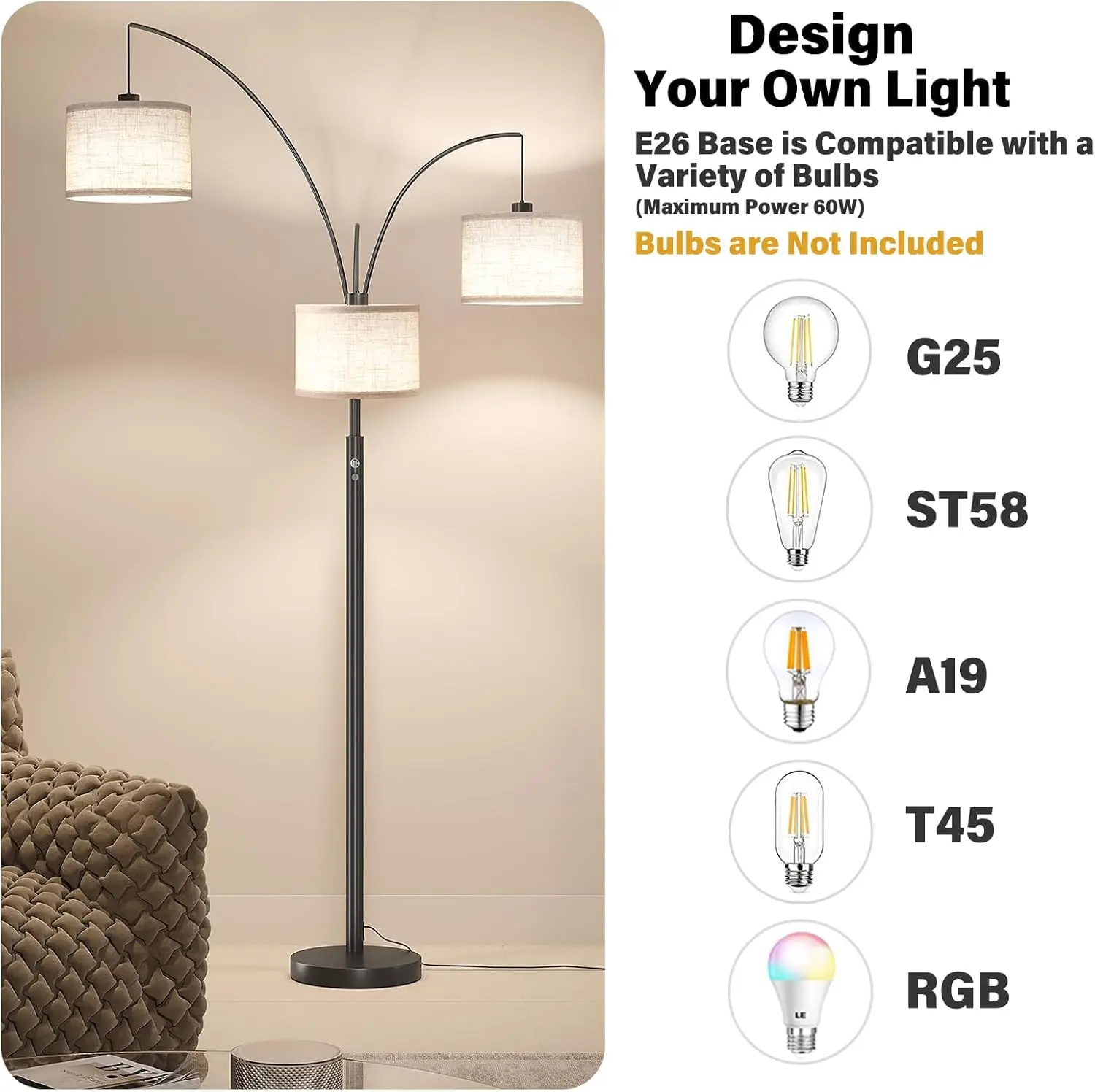 Arc Floor Lamp - in living room setting