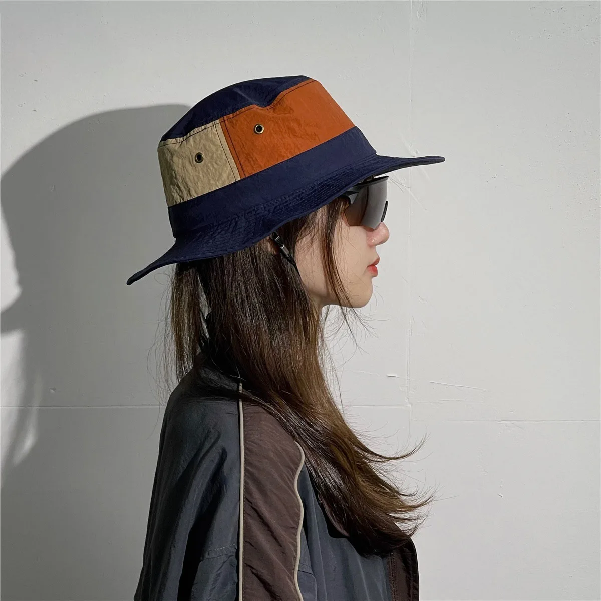 Cappello da pescatore a blocchi di colore da campeggio giapponese da donna uomo Cappelli a secchiello con cappuccio antivento estivo per esterni_voghion.com