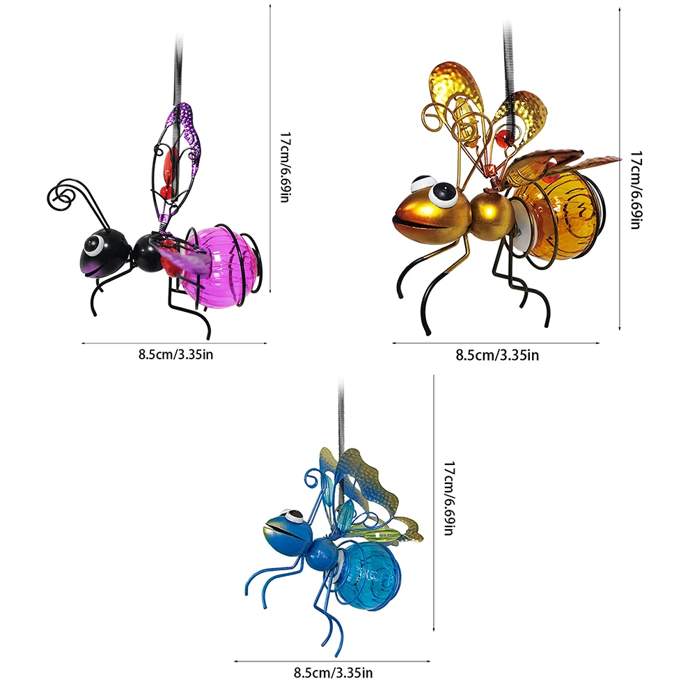 Metal Solar Bees Lantern Garden Decor LED Hanging Dragonfly Bees Solar Light Garden Sculptures For Patio Yard Outdoor Decoration 3
